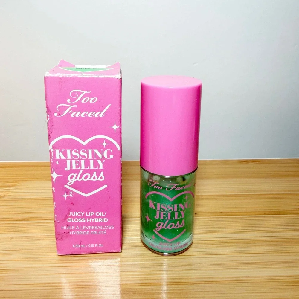 Too Faced Kissing Jelly Gloss Green Apple Juicy Lip Oil Gloss Hybrid 0.15oz NIB